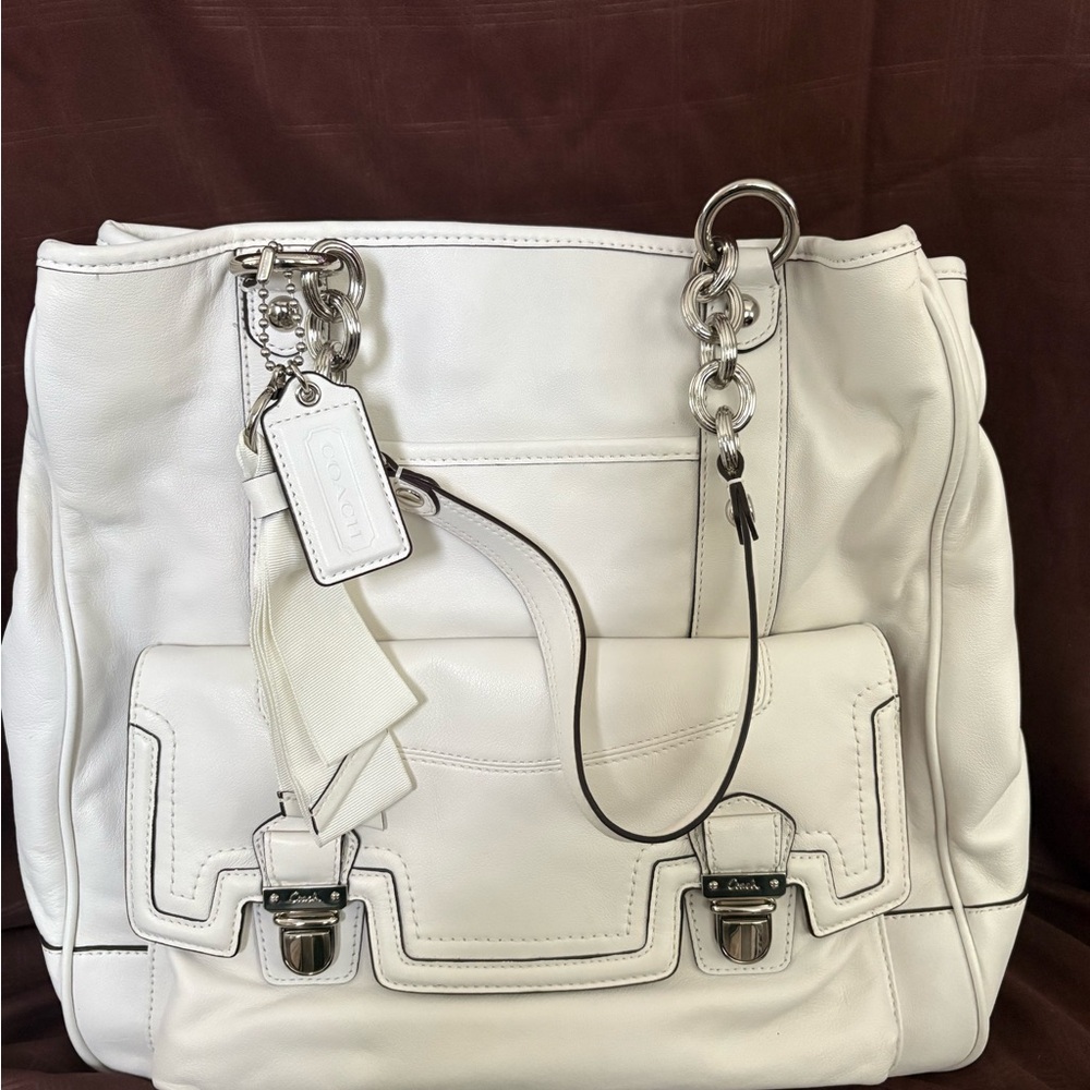 Authentic Coach White Leather Tote w/ Chain Handles – New Never Used